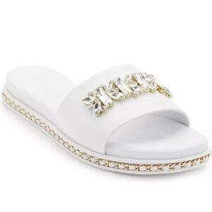 Karl Lagerfeld Paris Bijou Embellished Slide Sandals White Size 9
